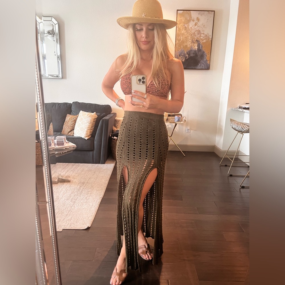 Forest green crochet skirt/swim cover up